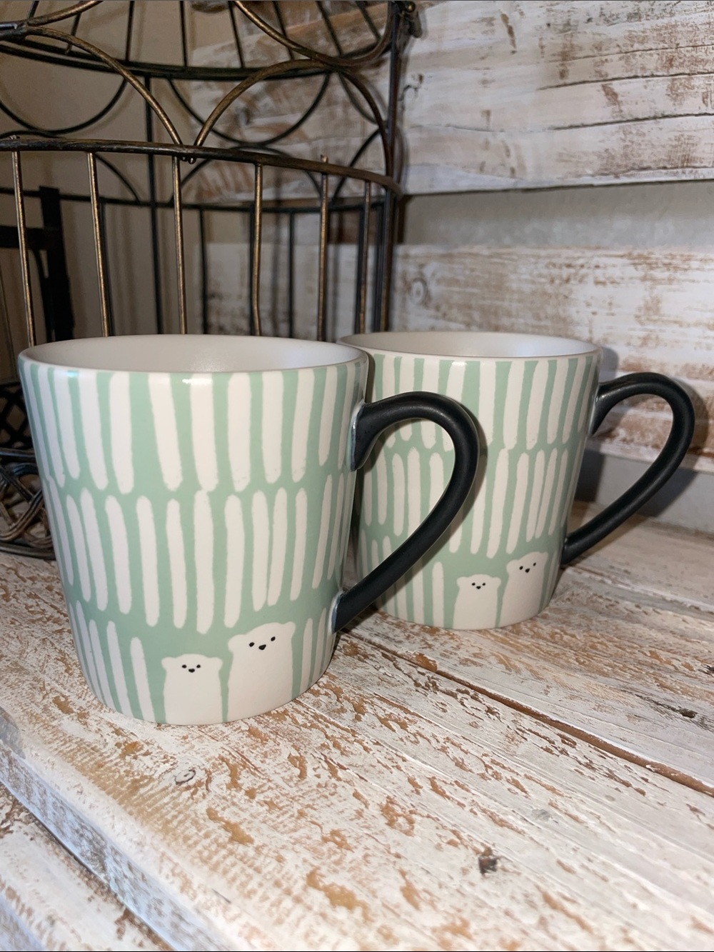 Set of 2 Starbucks 2016 Mint Green White Black Polar Bear 6oz Coffee Mug